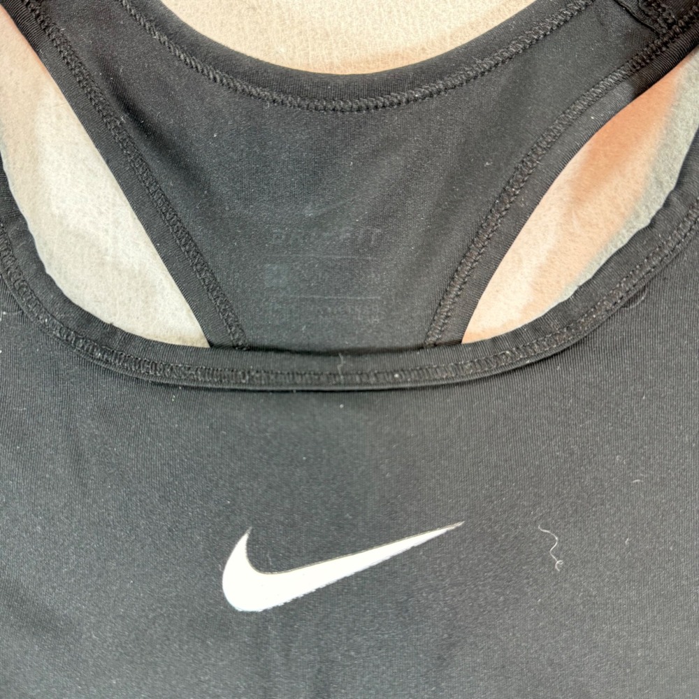 Nike Dri-FIT Black White Swoosh Racerback Sports Bra Womens‎ Small - Picture 2 of 4